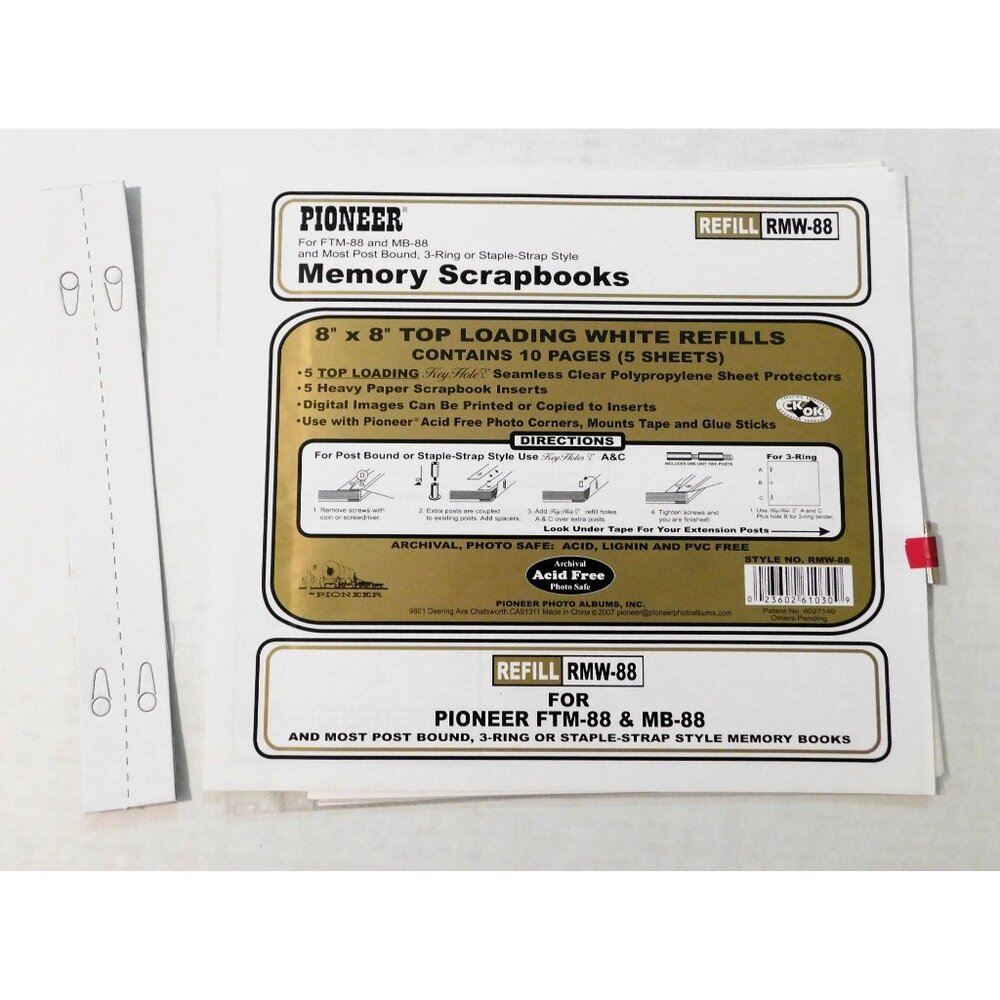 Pioneer 8 X 8 Memory Scrapbook Refill Pages RMW-88 Archival Safe FTM-88 & MB-88